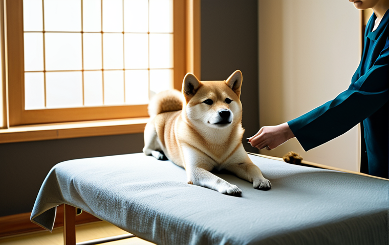 반려동물 보험 보장 항목 - **Prompt:** A veterinarian in a clean, modern clinic examining a happy, fully clothed dog. The dog i...