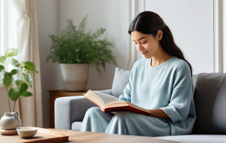 직장인 건강보험 혜택 - **Prompt:** A cozy and serene living room bathed in soft, natural light. A person in their early 30s...