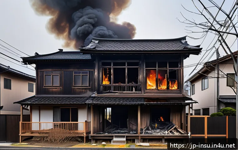 주택화재보험 필수 보장 - A modern Japanese residential neighborhood scene depicting a typical wooden house with visible fire ...